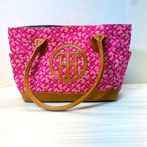 Tommy Hilfiger Women's Pink Logo Print Medium Tote Bag Handbag Purse Pockets
